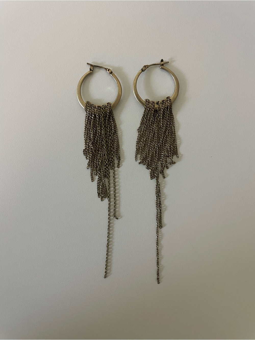 Vintage Brass Tassel Fringe Chain Dangling Hoop Earrings